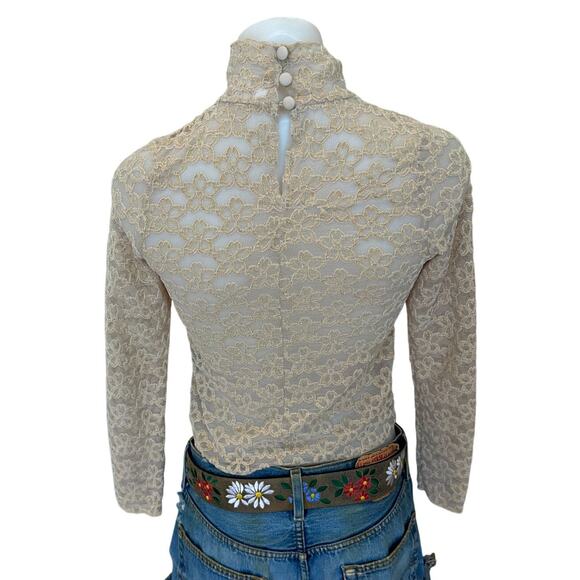 Line & Dot Beige Floral Lace Mockneck Top XS Bodycon Romantic Cocktail Nude $90 - Picture 7 of 10